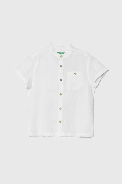 United Colors of Benetton cămașă de in pentru copii culoarea alb