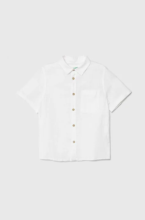 Otroška lanena srajca United Colors of Benetton bela barva
