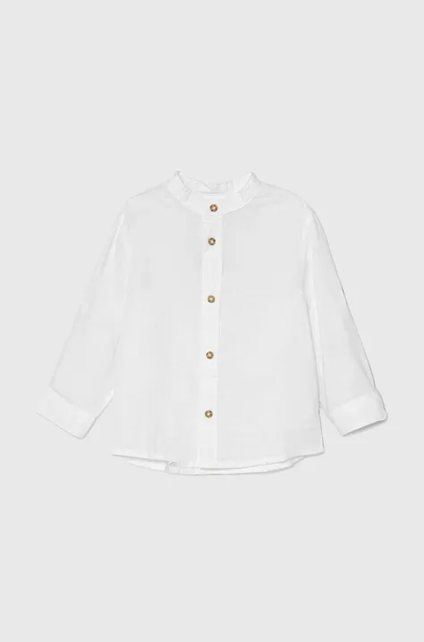 Παιδικό λινό πουκάμισο United Colors of Benetton χρώμα: άσπρο