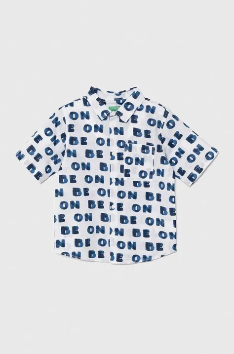 Παιδικό βαμβακερό πουκάμισο United Colors of Benetton χρώμα: άσπρο