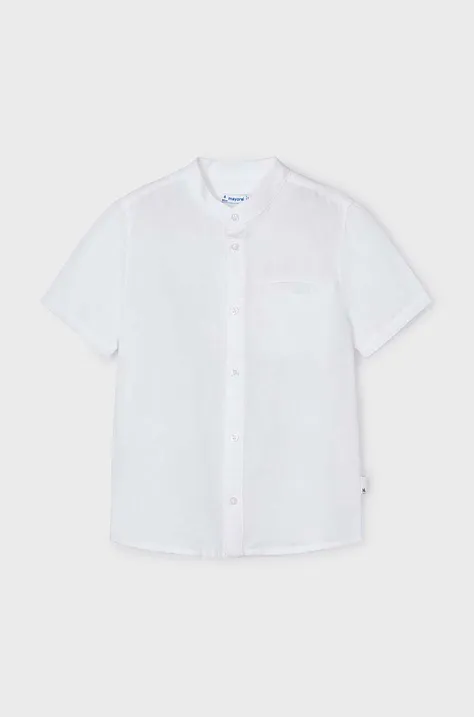 Otroška srajca s primesjo lanu Mayoral bela barva