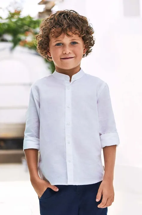 Παιδικό πουκάμισο από λινό μείγμα Mayoral χρώμα: άσπρο