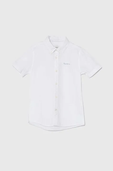 Детска памучна риза Pepe Jeans JAYME SS в бяло
