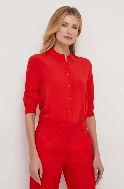 Košulja Tommy Hilfiger za žene, boja: crvena, relaxed, s klasičnim ovratnikom