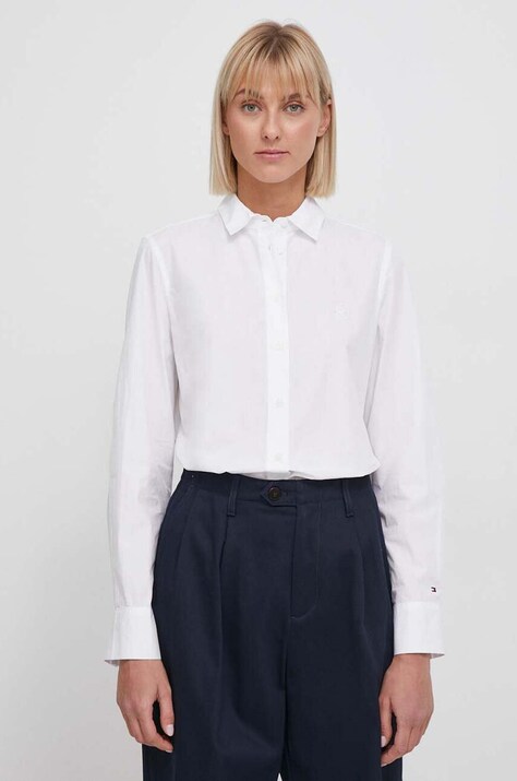 Tommy Hilfiger cămașă din bumbac femei, culoarea alb, cu guler clasic, regular WW0WW40543