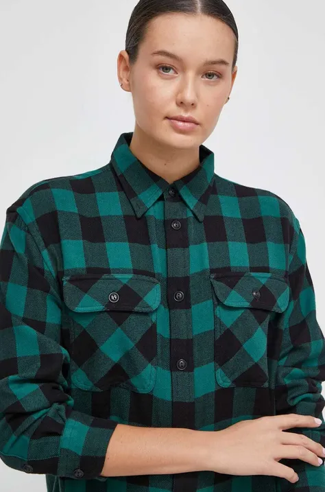 Pamučna košulja Polo Ralph Lauren za žene, boja: zelena, regular, s klasičnim ovratnikom