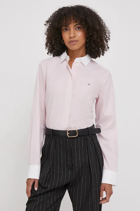 Pamučna košulja Tommy Hilfiger za žene, boja: ružičasta, regular, s klasičnim ovratnikom, WW0WW40531