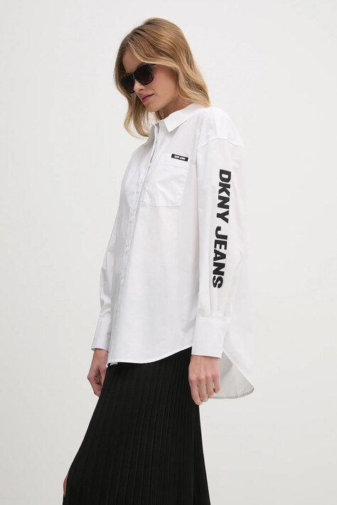 Bavlněná košile Dkny černá barva, relaxed, s klasickým límcem, E31M1RDM