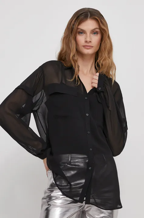 Košile Dkny dámská, černá barva, relaxed, s klasickým límcem, P3KMGV44