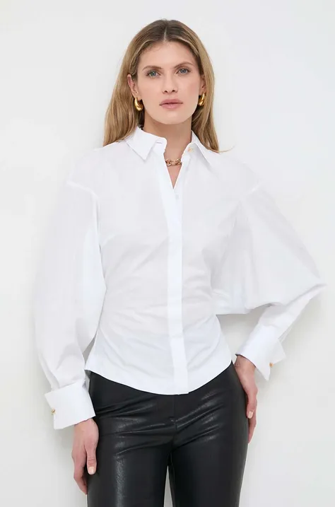 Bavlnená košeľa Elisabetta Franchi dámska, biela farba, regular, s klasickým golierom