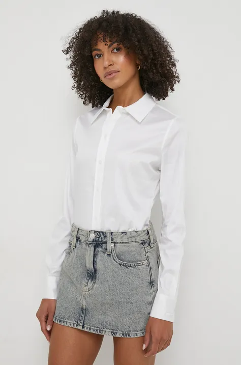 Košeľa Calvin Klein dámska, béžová farba, regular, s klasickým golierom