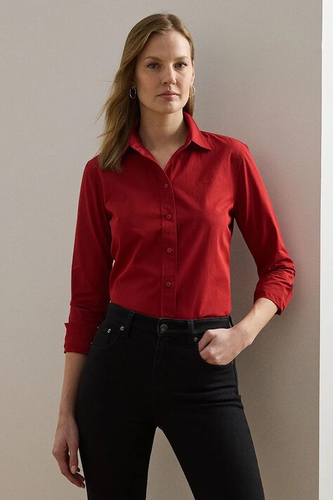 Βαμβακερό πουκάμισο Lauren Ralph Lauren χρώμα: κόκκινο, 200925378