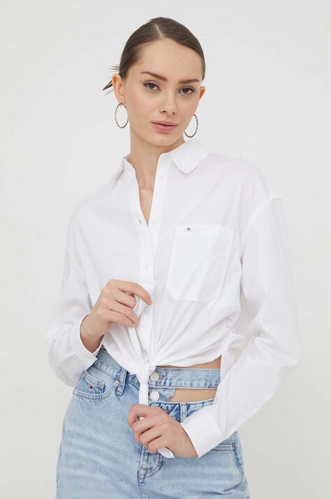 Tommy Jeans camasa femei, culoarea alb, cu guler clasic, regular, DW0DW17520