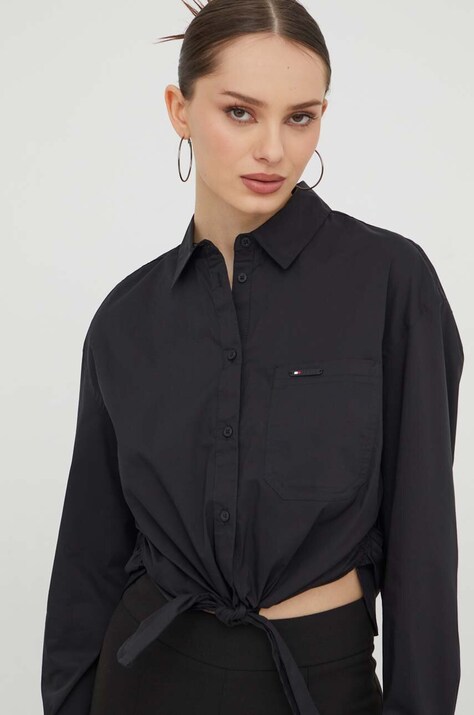 Рубашка Tommy Jeans женская цвет чёрный regular классический воротник DW0DW17520