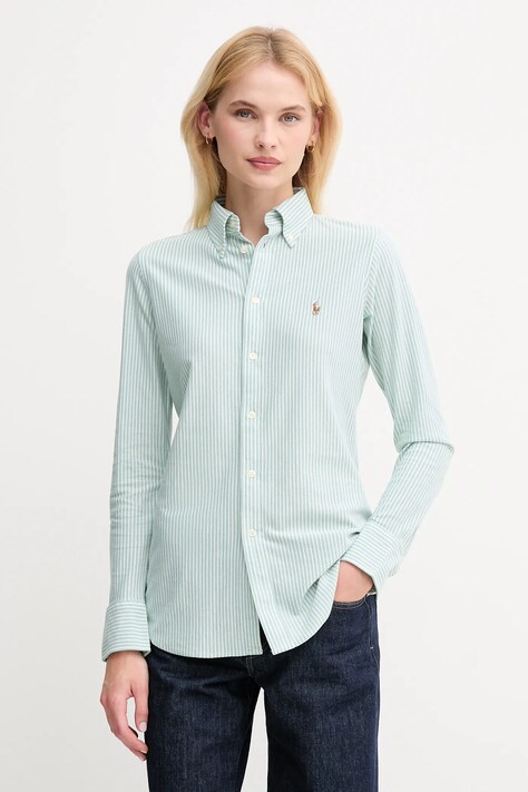 Bavlněná košile Polo Ralph Lauren dámská, bílá barva, slim, s klasickým límcem, 211910131