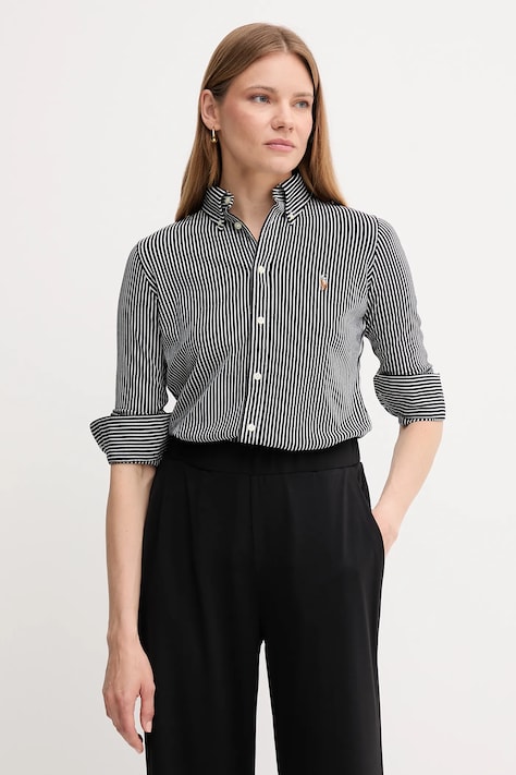 Bavlněná košile Polo Ralph Lauren dámská, modrá barva, slim, s klasickým límcem, 211910131