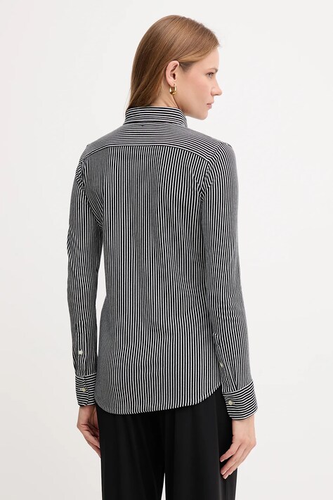 Polo Ralph Lauren koszula bawełniana damska kolor czarny slim z kołnierzykiem klasycznym 211910131