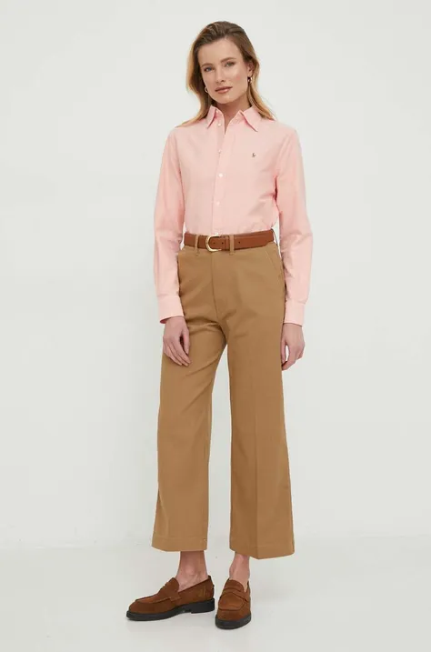 Pamučna košulja Polo Ralph Lauren za žene, boja: narančasta, relaxed, s klasičnim ovratnikom