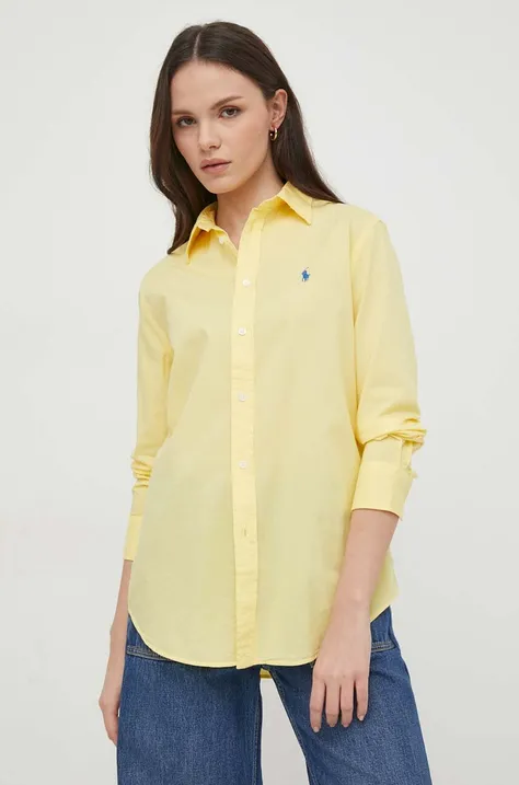 Polo Ralph Lauren koszula bawełniana damska kolor żółty regular z kołnierzykiem klasycznym