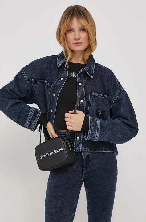 Calvin Klein Jeans kurtka jeansowa damska kolor granatowy przejściowa oversize