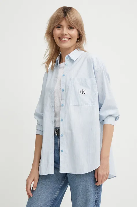 Bavlnená košeľa Calvin Klein Jeans dámska, voľný strih, s klasickým golierom, J20J222610