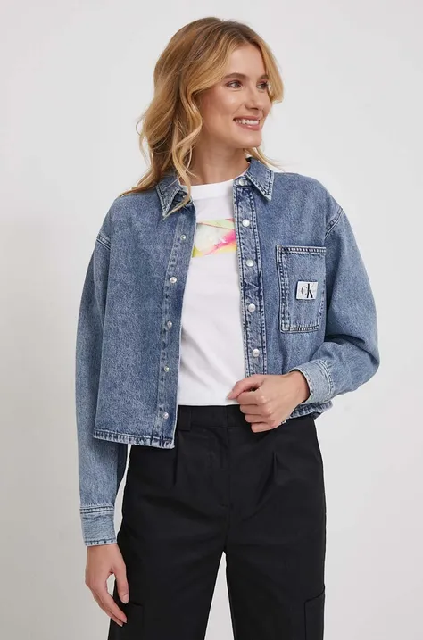 Rifľová košeľa Calvin Klein Jeans dámska, voľný strih, s klasickým golierom