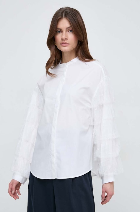 Twinset camasa din bumbac femei, culoarea alb, relaxed
