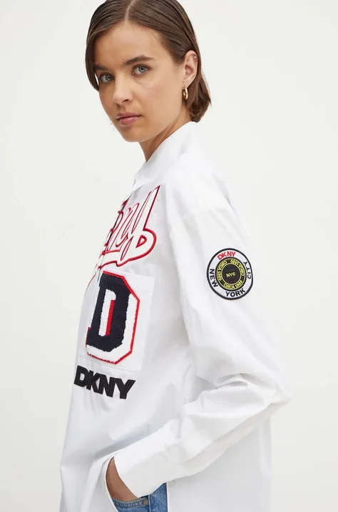 Хлопковая рубашка Dkny HEART OF NY женская цвет белый relaxed классический воротник D2B4A106
