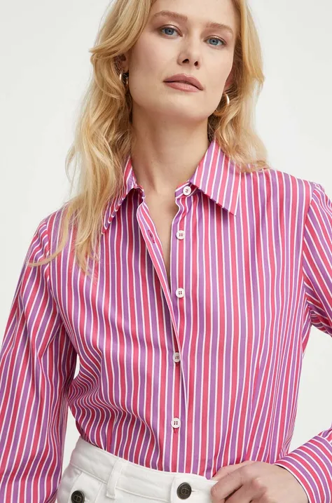 Памучна риза Luisa Spagnoli дамска в розово със стандартна кройка с класическа яка