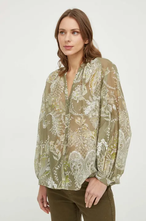 Luisa Spagnoli camicia con aggiunta di seta colore verde