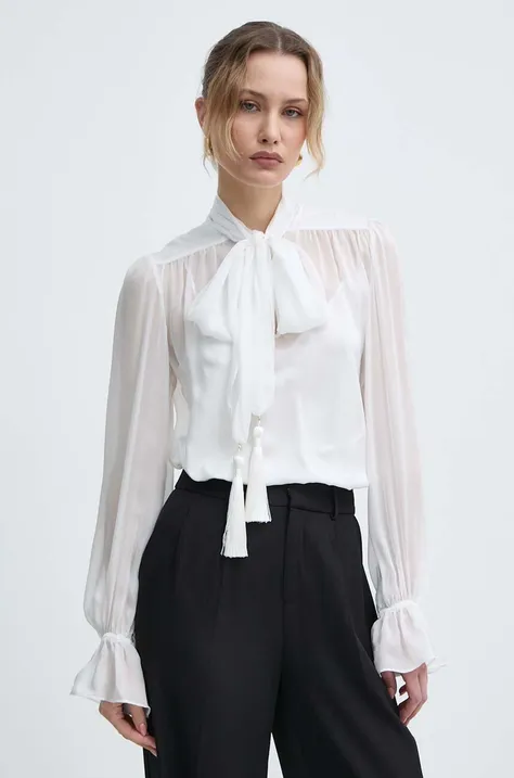 Шовкова блузка Luisa Spagnoli RUNWAY COLLECTION колір білий однотонна 541119