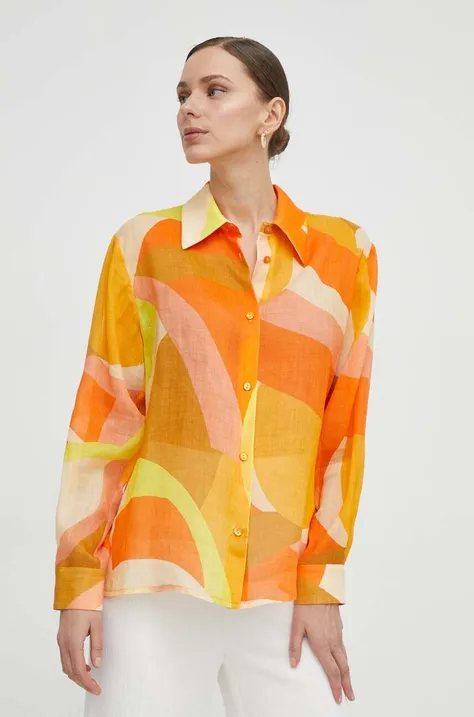 Luisa Spagnoli camasa femei, culoarea portocaliu, cu guler clasic, regular