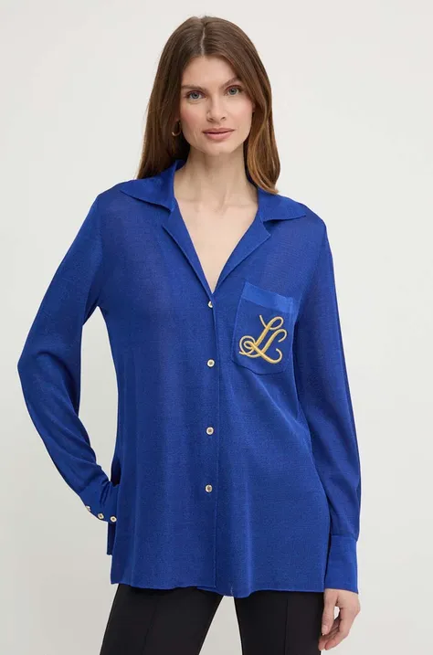 Риза Luisa Spagnoli RUNWAY COLLECTION дамска в синьо със стандартна кройка с класическа яка 58346