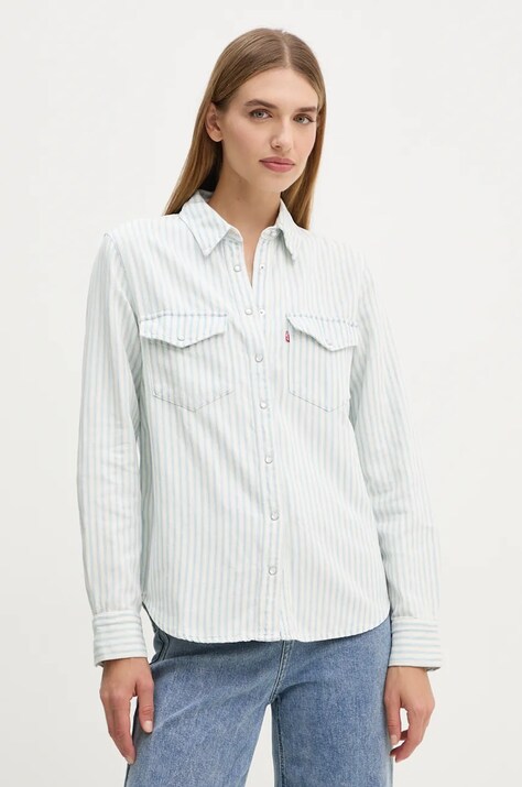Levi's camasa jeans femei, culoarea alb, cu guler clasic, regular
