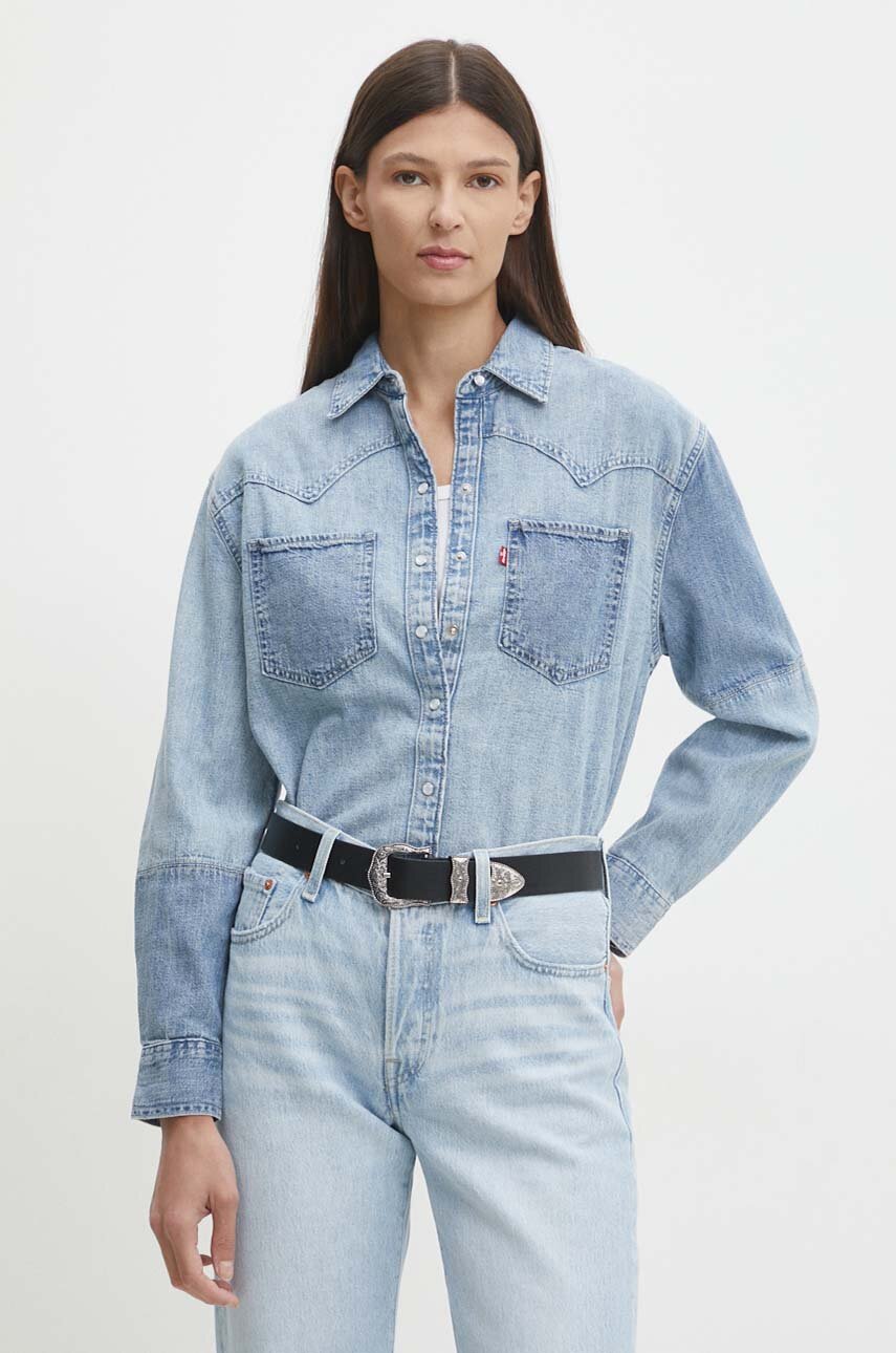 Levi's camasa jeans femei, cu guler clasic, regular
