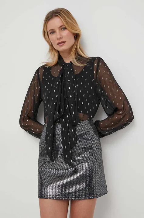 Рубашка Sisley женская цвет чёрный regular шнурованное декольте