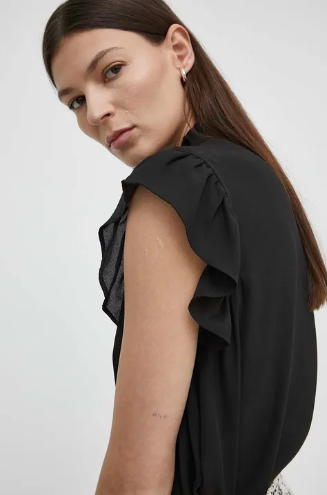 Košile Bruuns Bazaar CamillaBBNicole shirt dámská, černá barva, regular, se stojáčkem, BBW3774