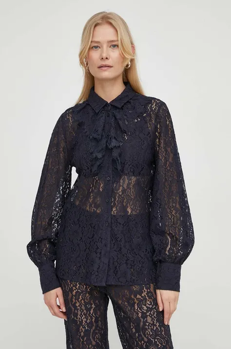 Košile Bruuns Bazaar dámská, tmavomodrá barva, regular, s klasickým límcem