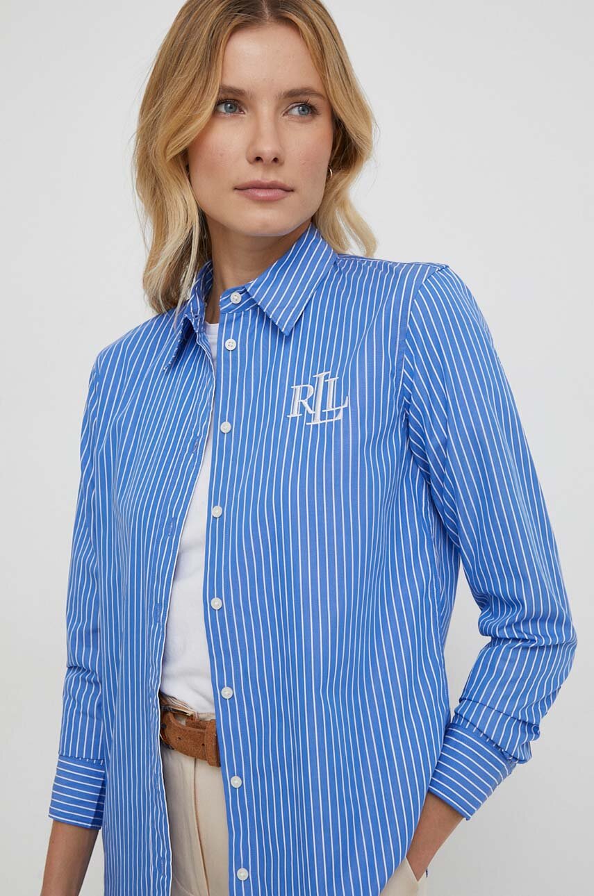 Lauren Ralph Lauren koszula bawełniana damska kolor niebieski regular z kołnierzykiem klasycznym