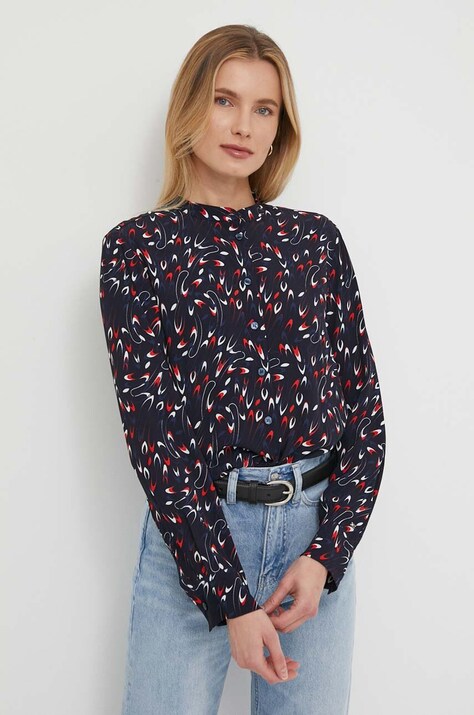 Tommy Hilfiger cămașă femei, culoarea bleumarin, regular WW0WW42448