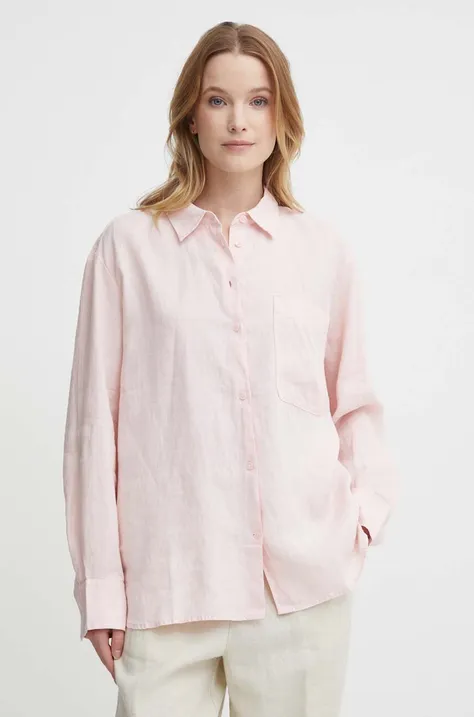 Льняная рубашка Tommy Hilfiger цвет розовый relaxed классический воротник WW0WW41389