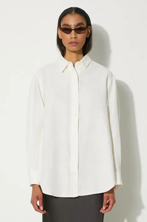 Lanena košulja Samsoe Samsoe SALOVA boja: bijela, relaxed, s klasičnim ovratnikom, F24100188