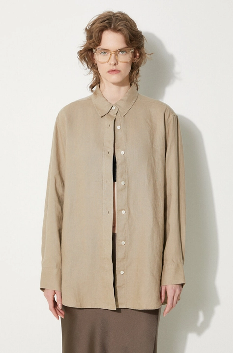 Samsoe Samsoe linen shirt SALOVA beige color F24100188