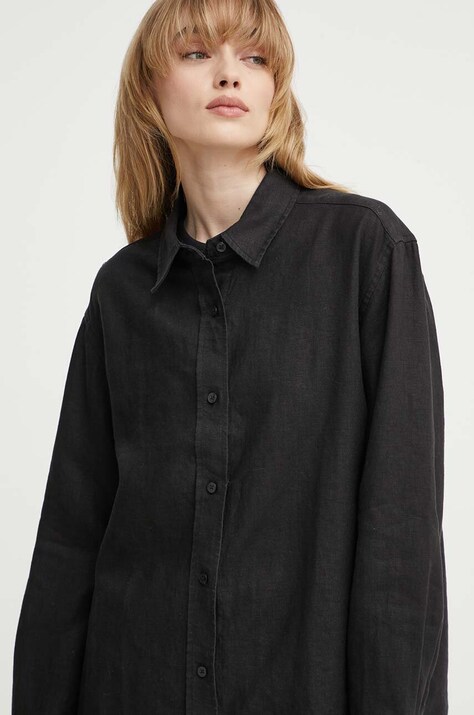 Льняная рубашка Samsoe Samsoe SALOVA цвет чёрный relaxed классический воротник F24100188