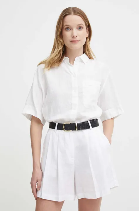 Lněná košile Tommy Hilfiger bílá barva, relaxed, s klasickým límcem, WW0WW41392
