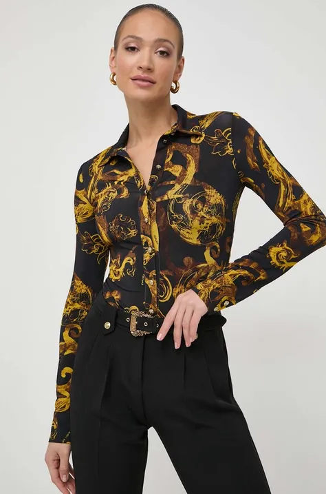 Košulja Versace Jeans Couture za žene, boja: crna, slim, s klasičnim ovratnikom