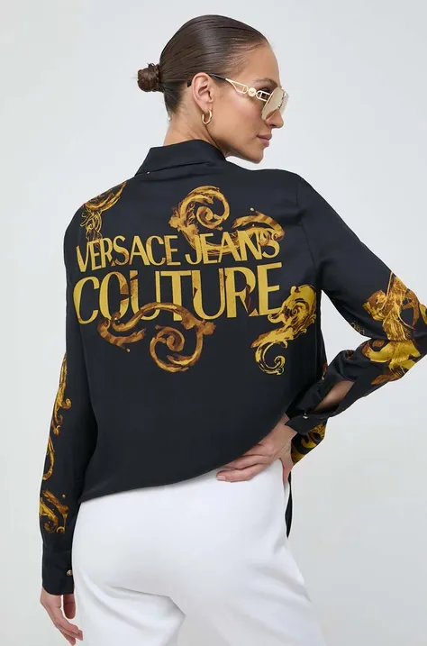 Košeľa Versace Jeans Couture dámska, čierna farba, regular, s klasickým golierom
