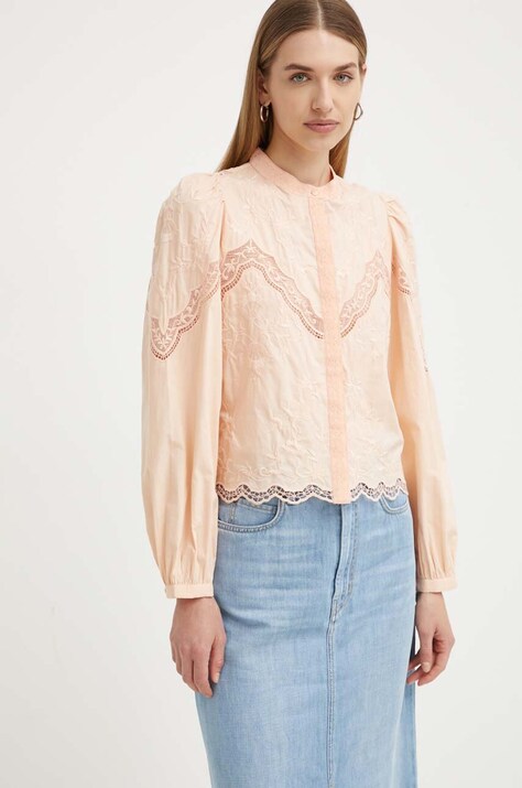 Twinset camasa din bumbac femei, culoarea portocaliu, regular