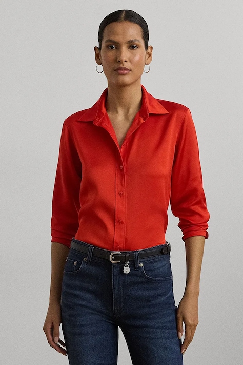 Košeľa Lauren Ralph Lauren červená farba, regular, s klasickým golierom, 200918715