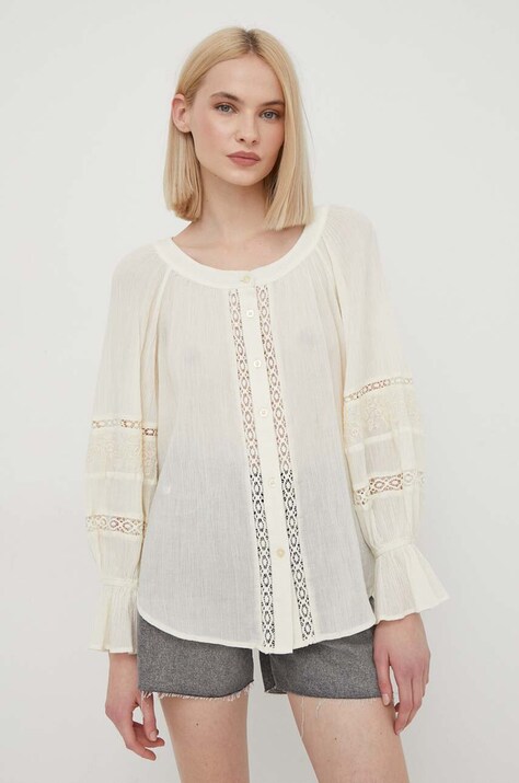 Bavlnená košeľa Lauren Ralph Lauren dámska,béžová farba,voľný strih,200932819